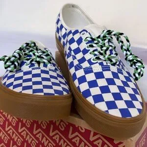 VANS★AUTHENTIC★兼用★CHECKERBOARD BLUE/WHITE VANS Kids Authentic Elastic Lace Checkerboard, White/ Blue